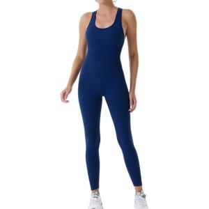 imageAUROLA Power Workout Jumpsuit for Women Yoga Gym Seamless One Piece Racerback Tummy Control Padded Bra JumpsuitPageant Blue