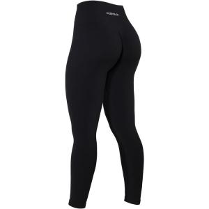 imageAUROLA Power Workout Leggings for Women Tummy Control Squat Proof Ribbed Thick Seamless Scrunch Active PantsBlack
