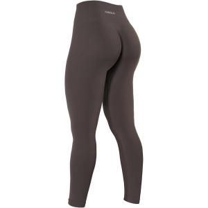 imageAUROLA Power Workout Leggings for Women Tummy Control Squat Proof Ribbed Thick Seamless Scrunch Active PantsChestnut Brown