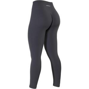 imageAUROLA Power Workout Leggings for Women Tummy Control Squat Proof Ribbed Thick Seamless Scrunch Active PantsDark Grey