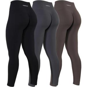imageAUROLA Power Workout Leggings for Women Tummy Control Squat Proof Ribbed Thick Seamless Scrunch Active PantsPack BlackDark GreyChestnut Brown