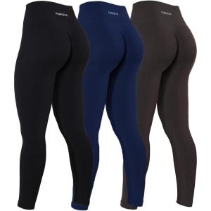 imageAUROLA Power Workout Leggings for Women Tummy Control Squat Proof Ribbed Thick Seamless Scrunch Active PantsPack BlackNaval AcademyChocolate Torte