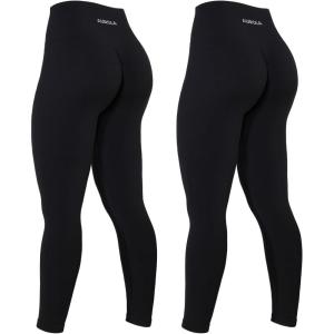 imageAUROLA Power Workout Leggings for Women Tummy Control Squat Proof Ribbed Thick Seamless Scrunch Active PantsSet Blackblack