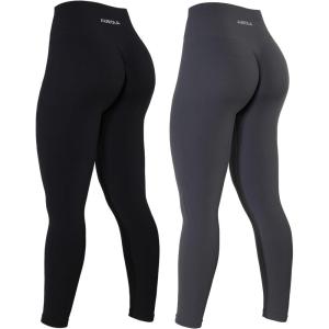 imageAUROLA Power Workout Leggings for Women Tummy Control Squat Proof Ribbed Thick Seamless Scrunch Active PantsSet Blackdark Grey