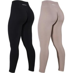 imageAUROLA Power Workout Leggings for Women Tummy Control Squat Proof Ribbed Thick Seamless Scrunch Active PantsSet Blacknatural