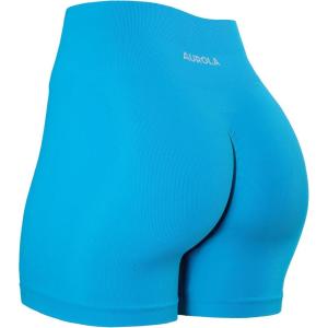 imageAUROLA Power Workout Shorts for Women Tummy Control Squat Proof Ribbed Thick Seamless Scrunch Active ShortBlue Danube