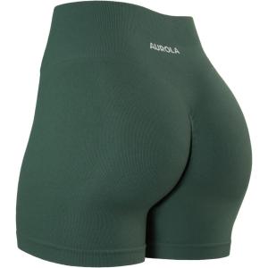 imageAUROLA Power Workout Shorts for Women Tummy Control Squat Proof Ribbed Thick Seamless Scrunch Active ShortEden Green