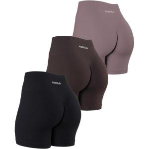 imageAUROLA Power Workout Shorts for Women Tummy Control Squat Proof Ribbed Thick Seamless Scrunch Active ShortPackblackChocolate TorteMocha