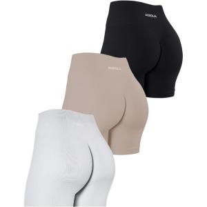 imageAUROLA Power Workout Shorts for Women Tummy Control Squat Proof Ribbed Thick Seamless Scrunch Active ShortPackblackNaturalBlanc De Blanc