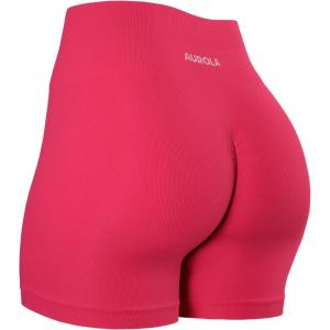 imageAUROLA Power Workout Shorts for Women Tummy Control Squat Proof Ribbed Thick Seamless Scrunch Active ShortRaspberry Sorbet