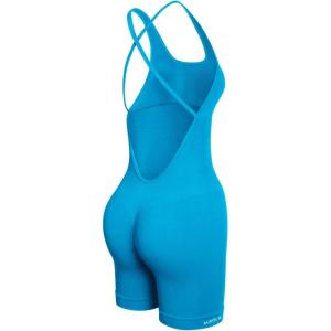 imageAUROLA Strapy Romper for Women Workout Yoga Gym Seamless One Piece Jumpsuit Tummy Control Padded Sports BraBlue Danube