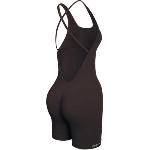 imageAUROLA Strapy Romper for Women Workout Yoga Gym Seamless One Piece Jumpsuit Tummy Control Padded Sports BraChocolate Torte
