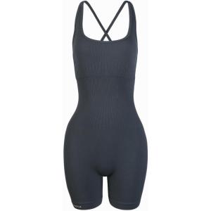 imageAUROLA Strapy Romper for Women Workout Yoga Gym Seamless One Piece Jumpsuit Tummy Control Padded Sports BraDark Grey