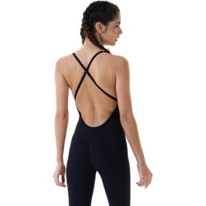 imageAUROLA Women Jumpsuits for Workout Yoga Gym Seamless Strappy One Piece Padded Bra BodysuitsJumpsuits Black