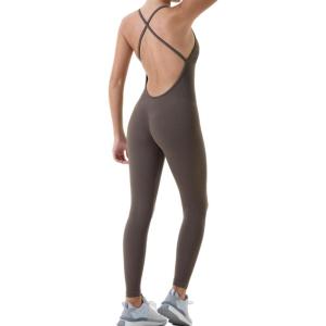 imageAUROLA Women Jumpsuits for Workout Yoga Gym Seamless Strappy One Piece Padded Bra BodysuitsJumpsuits Chestnut Brown