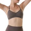 imageAUROLA Mercury Workout Sports Bras Women Athletic Removable Padded Backless Strapy Minimal Crop TopSeamless Chestnut Brown
