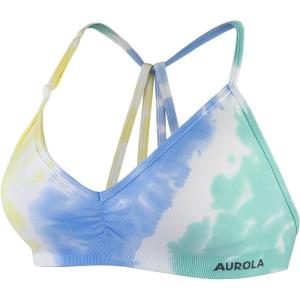 imageAUROLA Mercury Workout Sports Bras Women Athletic Removable Padded Backless Strapy Minimal Crop Top2 Tie Dye YellowGreenBlue