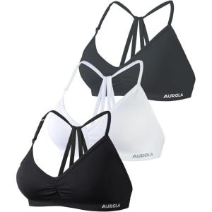 imageAUROLA Mercury Workout Sports Bras Women Athletic Removable Padded Backless Strapy Minimal Crop TopPackblackivoryvolcanic Grey