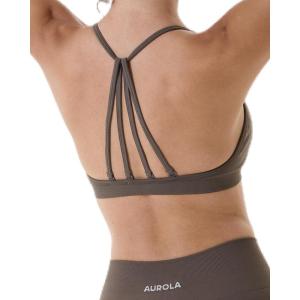imageAUROLA Mercury Workout Sports Bras Women Athletic Removable Padded Backless Strapy Minimal Crop TopSeamless Chestnut Brown