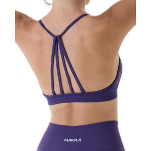 imageAUROLA Mercury Workout Sports Bras Women Athletic Removable Padded Backless Strapy Minimal Crop TopSeamless Gentian Violet