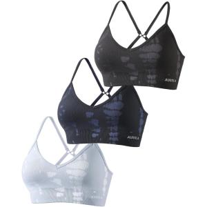 imageAUROLA Serpent Seamless Sports Bras for WomenBackless Padded Strappy Workout Gym Yoga Crop TopsPack Dark Greygray Dawnchestnut Brown