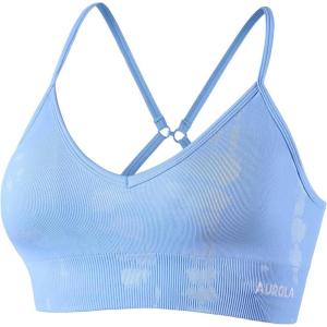 imageAUROLA Serpent Seamless Sports Bras for WomenBackless Padded Strappy Workout Gym Yoga Crop TopsPlacid Blue