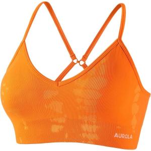 imageAUROLA Serpent Seamless Sports Bras for WomenBackless Padded Strappy Workout Gym Yoga Crop TopsSerpent Persimmon Orange