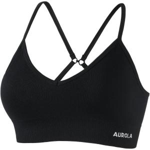 imageAUROLA Serpent Seamless Sports Bras for WomenBackless Padded Strappy Workout Gym Yoga Crop TopsSolidblack