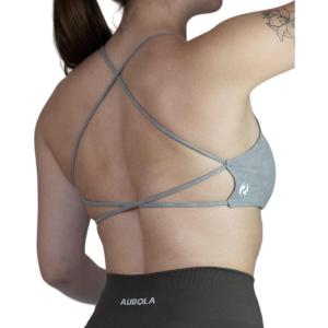 imageAUROLA Workout Sports Bras Women Athletic Removable Backless Strappy Criss Cross Light Support Gym Fitness Yoga Crop BraIce Flowersmoke Grey