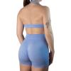 imageAUROLA Moon Seamless Halter Backless Sport Bra for Women Adjustable Padded Active Workout Gym Yoga Crop Tank TopSerenity Blue