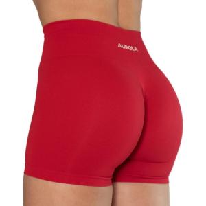 imageAUROLA Dream Collection Women Workout Shorts High Waist Gym Shorts Scrunch Butt Seamless Athletic ShortsChinese Red