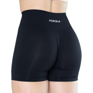 imageAUROLA Dream Collection Women Workout Shorts High Waist Gym Shorts Scrunch Butt Seamless Athletic ShortsDark Black