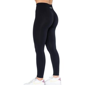 imageAUROLA Dream Collection Workout Leggings for Women High Waist Seamless Scrunch Athletic Running Gym Fitness Active PantsDark Black