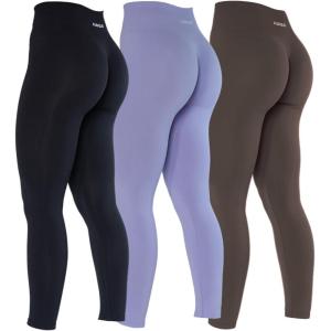 imageAUROLA Dream Collection Workout Leggings for Women High Waist Seamless Scrunch Athletic Running Gym Fitness Active PantsPackblackJacarandaChestnut Brown