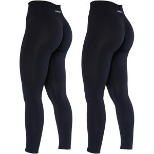 imageAUROLA Dream Collection Workout Leggings for Women High Waist Seamless Scrunch Athletic Running Gym Fitness Active PantsSet Blackblack