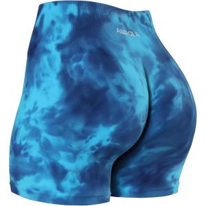 imageAUROLA Dream Tie Dye Workout Shorts for Women Seamless Scrunch Soft Active ShortsBlue Fire Tie Dye