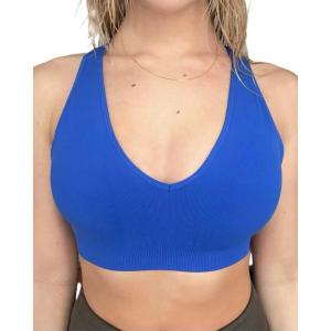 imageAUROLA Moon Seamless Halter Backless Sport Bra for Women Adjustable Padded Active Workout Gym Yoga Crop Tank TopKlein Blue