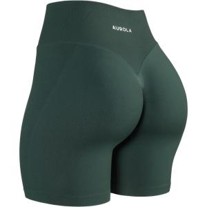 imageAUROLA Impressive Collection Workout Shorts for WomenHigh Waisted VShape Seam Gym Embossed Logo Athletic Fitness ShortEden Green