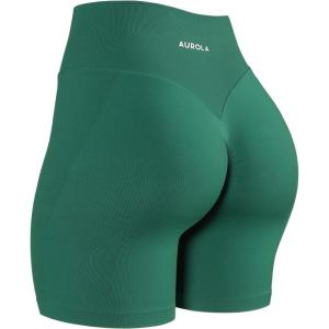 imageAUROLA Impressive Collection Workout Shorts for WomenHigh Waisted VShape Seam Gym Embossed Logo Athletic Fitness ShortGreen Jacket