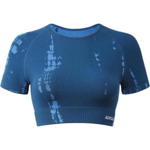 imageAUROLA Serpent Snake Seamless Workout TShirts for WomenShort Sleeve Crop Top Gym Yoga Athletic Shirts TeeWater Blue