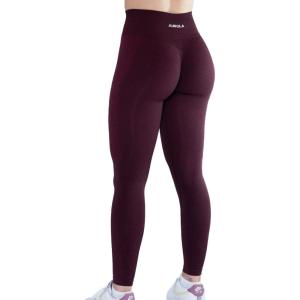 imageAUROLA Workout Leggings for Women Seamless Scrunch Tights Tummy Control Gym Fitness Girl Sport Active Yoga PantsBlack Cherry