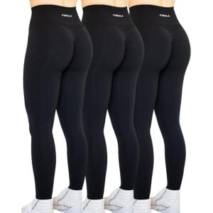 imageAUROLA Workout Leggings for Women Seamless Scrunch Tights Tummy Control Gym Fitness Girl Sport Active Yoga PantsBlack3 Pieces Pack