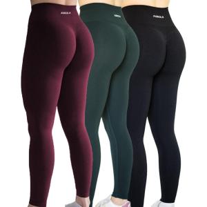 imageAUROLA Workout Leggings for Women Seamless Scrunch Tights Tummy Control Gym Fitness Girl Sport Active Yoga PantsBlackponderosa Greenblack Cherry