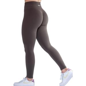 imageAUROLA Workout Leggings for Women Seamless Scrunch Tights Tummy Control Gym Fitness Girl Sport Active Yoga PantsChestnut Brown
