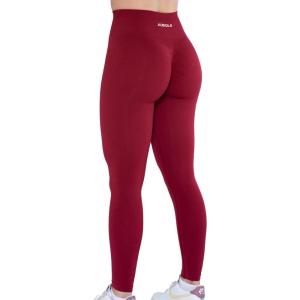 imageAUROLA Workout Leggings for Women Seamless Scrunch Tights Tummy Control Gym Fitness Girl Sport Active Yoga PantsDeep Red