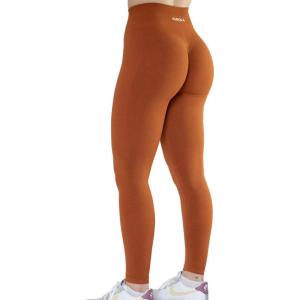 imageAUROLA Workout Leggings for Women Seamless Scrunch Tights Tummy Control Gym Fitness Girl Sport Active Yoga PantsGold Fire