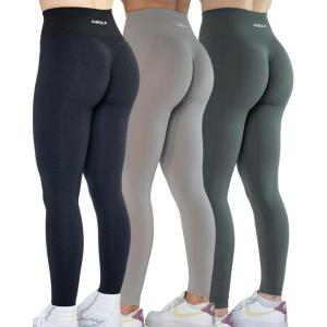 imageAUROLA Workout Leggings for Women Seamless Scrunch Tights Tummy Control Gym Fitness Girl Sport Active Yoga PantsPack BlackSteel GreySilver Sconce