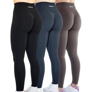 imageAUROLA Workout Leggings for Women Seamless Scrunch Tights Tummy Control Gym Fitness Girl Sport Active Yoga PantsPack Blackblack Marlchestnut Brown