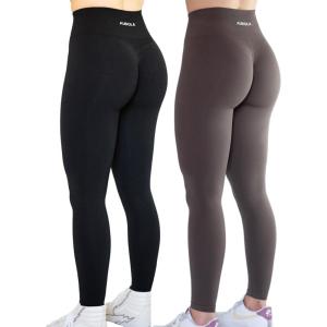 imageAUROLA Workout Leggings for Women Seamless Scrunch Tights Tummy Control Gym Fitness Girl Sport Active Yoga PantsPack Blackchestnut Brown