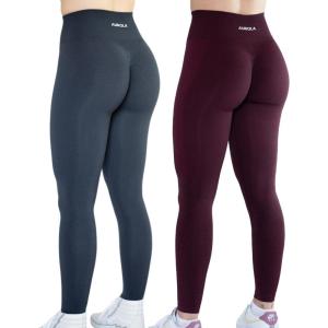 imageAUROLA Workout Leggings for Women Seamless Scrunch Tights Tummy Control Gym Fitness Girl Sport Active Yoga PantsSet Black Marlblack Cherry